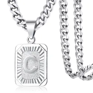 Initial Necklace for Women Men 26 Letters Pendant Silver Color Cuban Curb Chain Gifts For Men, Women, Girls, Sister, Mother Daughter, 18 inch - 22 inch Chain
