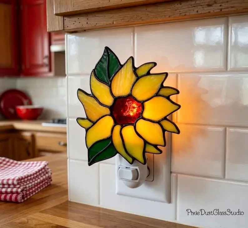 Stained Glassed Sunflower Night Light