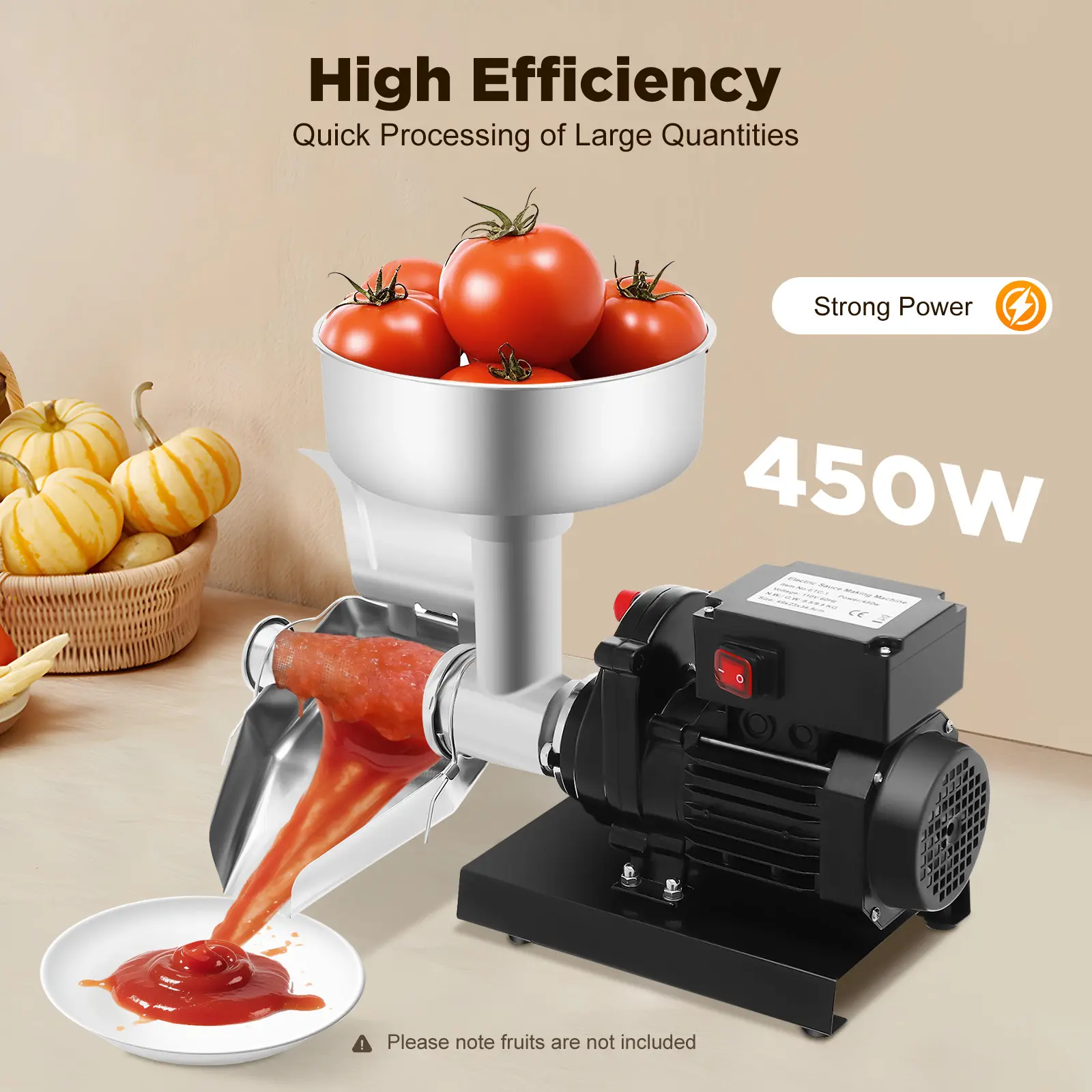 CNCEST 450W Electric Kitchen Chopper Food Processor - Stainless Steel Vegetable Fruit Chopper with Large Funnel, Professional Household Kitchen Tool (Black & Silver)