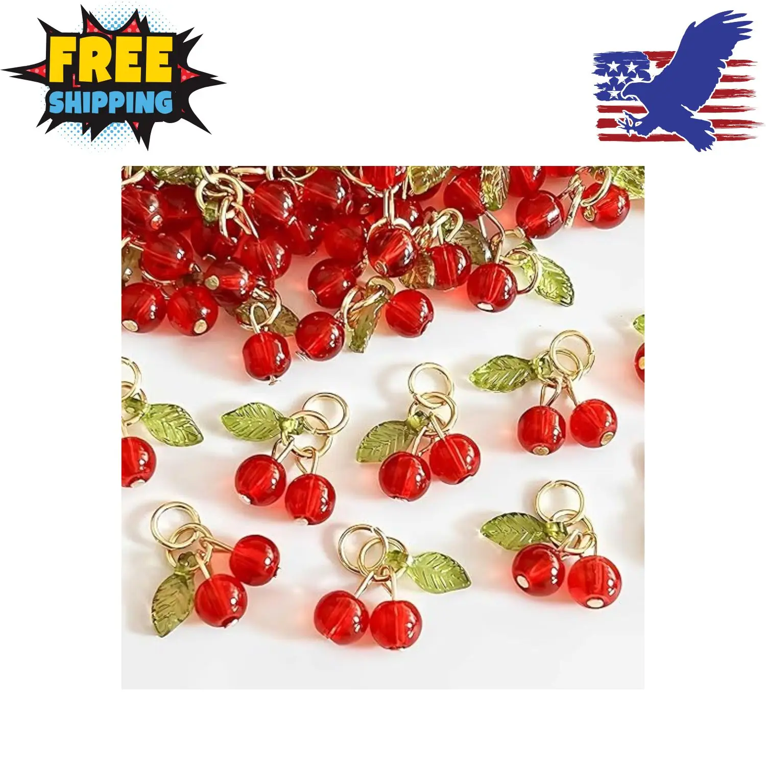 30 Pcs Red Cherry Charms Mini Cute Glass Fruit Beads Charm