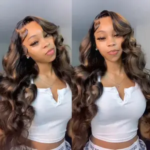 Celie Hair 6x5 Brown Highlight Human Hair Glueless Wig Pre Cut HD Lace Body Wave Closure Wigs Wear And Go Pre Bleached Knots Wig Beginner Friendly