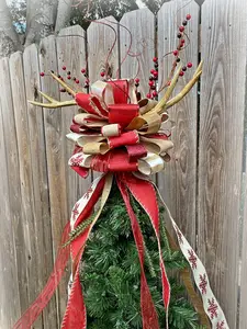 RED & TAN DEER ANTLER CHRISTMAS TREE TOPPER