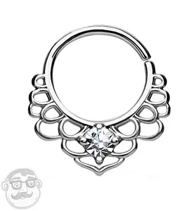 16G Lotus Single CZ Septum Ring