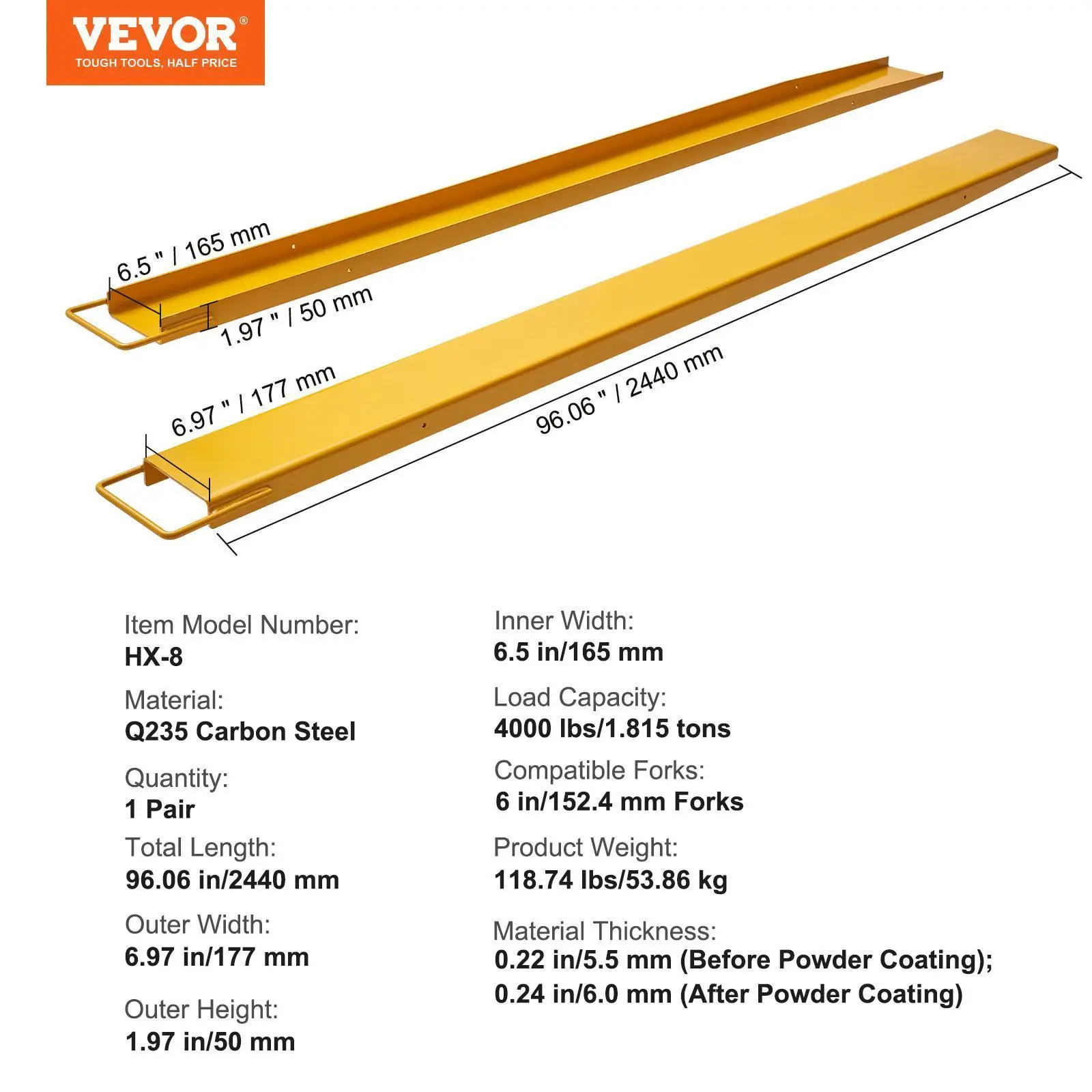 96" Length 6.5" Width - Yellow