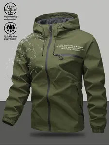 Men's Zip Up Hooded Jacket, Casual Regular Fit Long Sleeve Waterproof Windproof Lightweight Jacket for Outdoor Activities, Fashion Men's Outerwear for All Seasons Coats