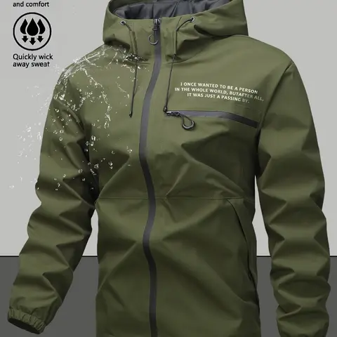 Men's Zip Up Hooded Jacket, Casual Regular Fit Long Sleeve Waterproof Windproof Lightweight Athletic Activewear Sport, Jacket for Outdoor Activities, Outdoor Outerwears, Fashion Men's Outerwear for All Seasons Coats, Menswear