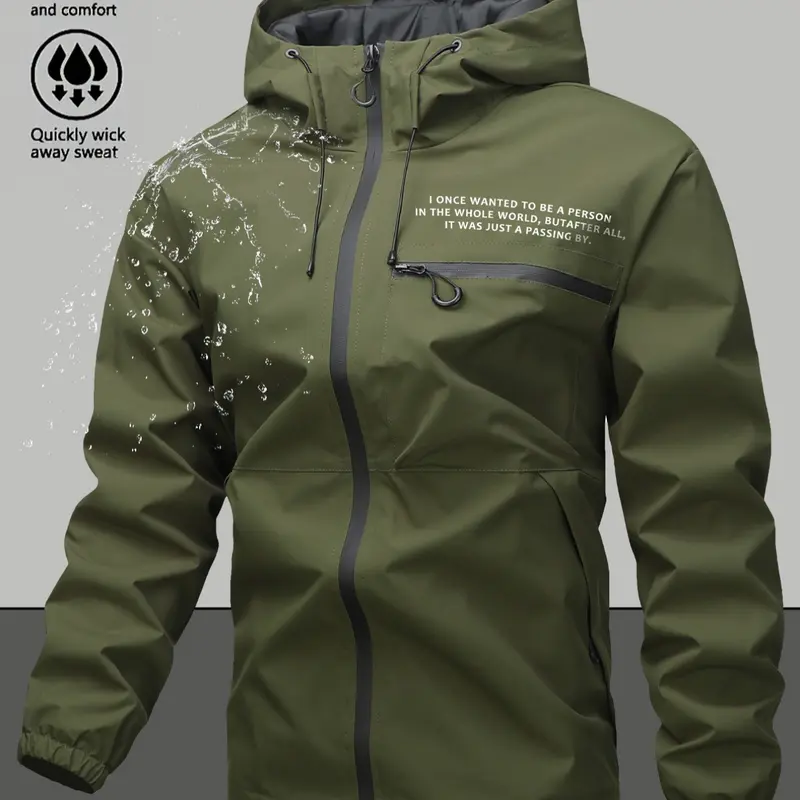 Men's Zip Up Hooded Jacket, Casual Regular Fit Long Sleeve Waterproof Windproof Lightweight Athletic Activewear Sport, Jacket for Outdoor Activities, Outdoor Outerwears, Fashion Men's Outerwear for All Seasons Coats, Menswear