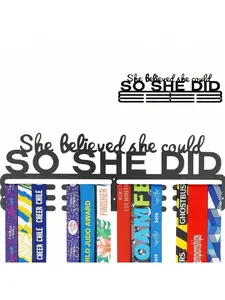 She Believed She Could So She Did - Inspirational Medal Hanger With Bonus Hook | Sports Medal Display For Girls Room | Cheerleading, Gymnastics & Dance Medal Holder | Soccer, Swimming Trophy Organizer | Wall-Mounted Jewelry & Ribbon Storage | Motivationa