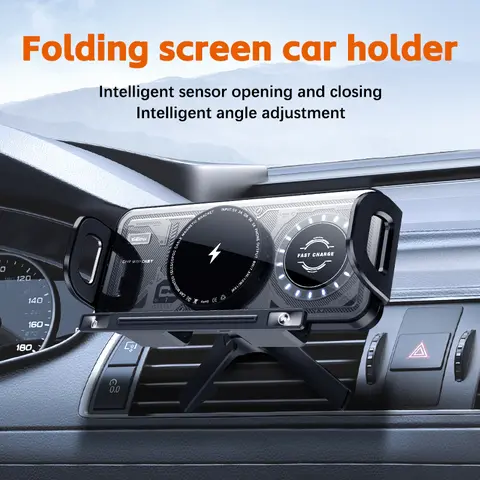 Wireless Charging Car Phone Mount for Foldable Phones, 15W Fast Charging, Motorized Clamping, 1-Touch Release, 90° Motorized Rotation, Air Vent and Suction Cup Mount Options, Compatible with Samsung Galaxy Z Fold Series, iPhone and Android Smartphones