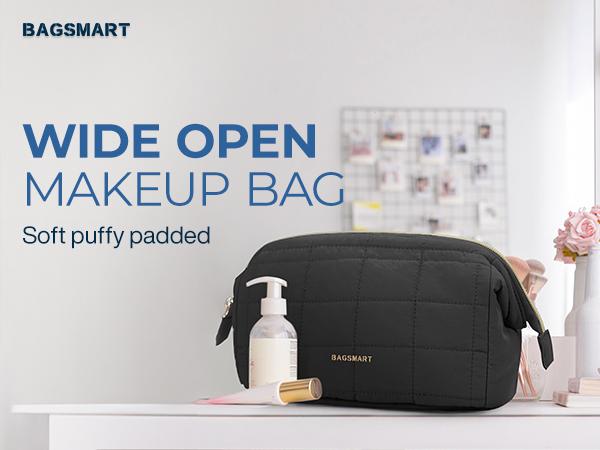 BAGSMART Makeup Bag, Puffy Padded Travel Cosmetic Organizer for Women, Wide-Open Makeup Case for Toiletries, Accessories, and Brushes TikTokShopHolidayHaul