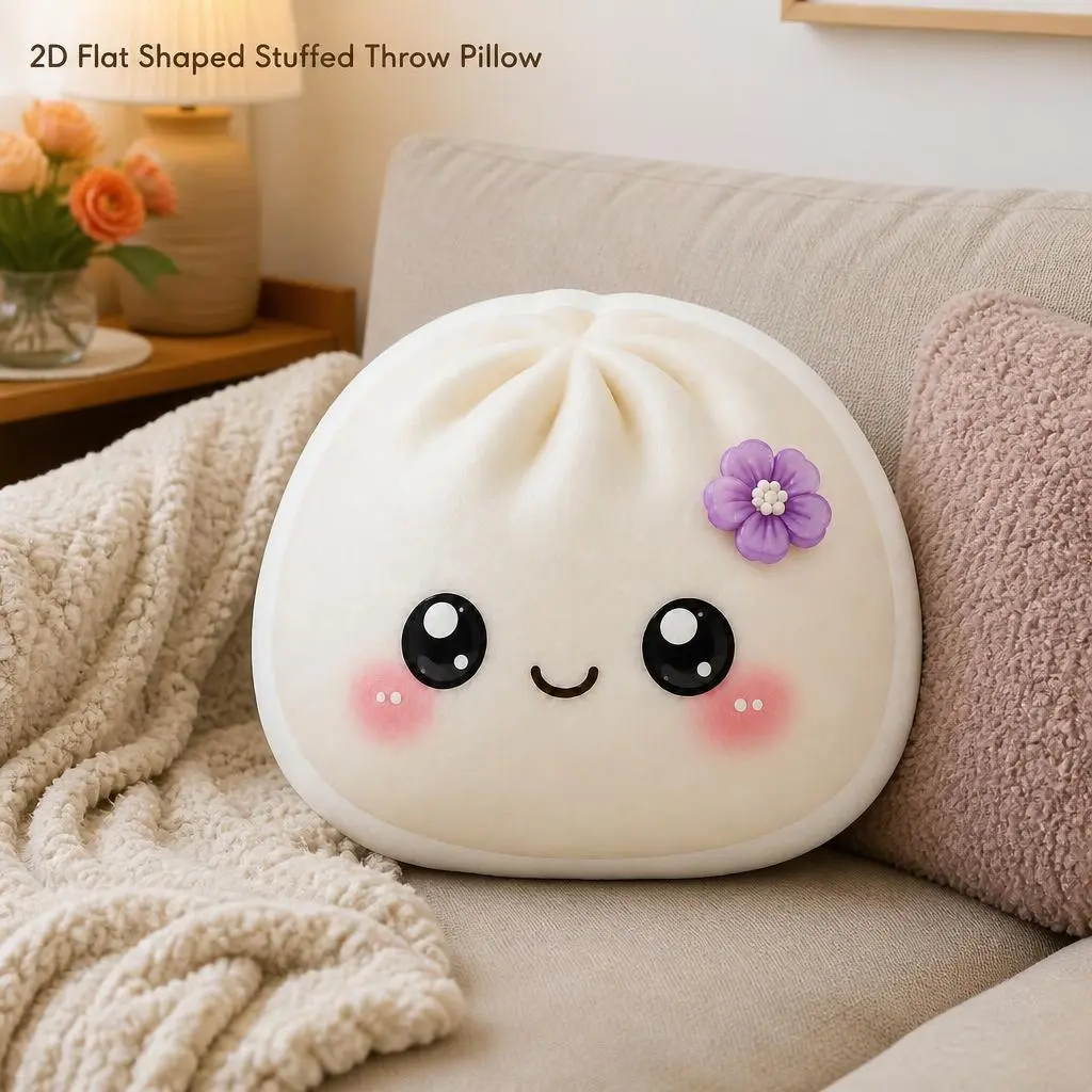 Dumpling White Bun Purple Flower Kawaii Stuffed Throw Pillow Cute Room Decor
