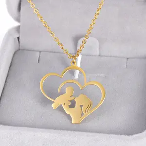 18K Gold Plated Stainless Steel Mom Daughter Son Family Necklace Stainless Steel Chain Multiple Children Silver Color Pendant Jewelry Women Mother's Day Gift