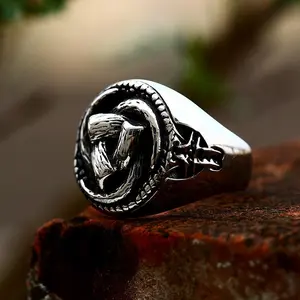 GTHIC Stainless Steel Triskele Horns of Odin Ring Norse Viking Mythology Ring for Men Father's Day Gift Durability Size 8-13