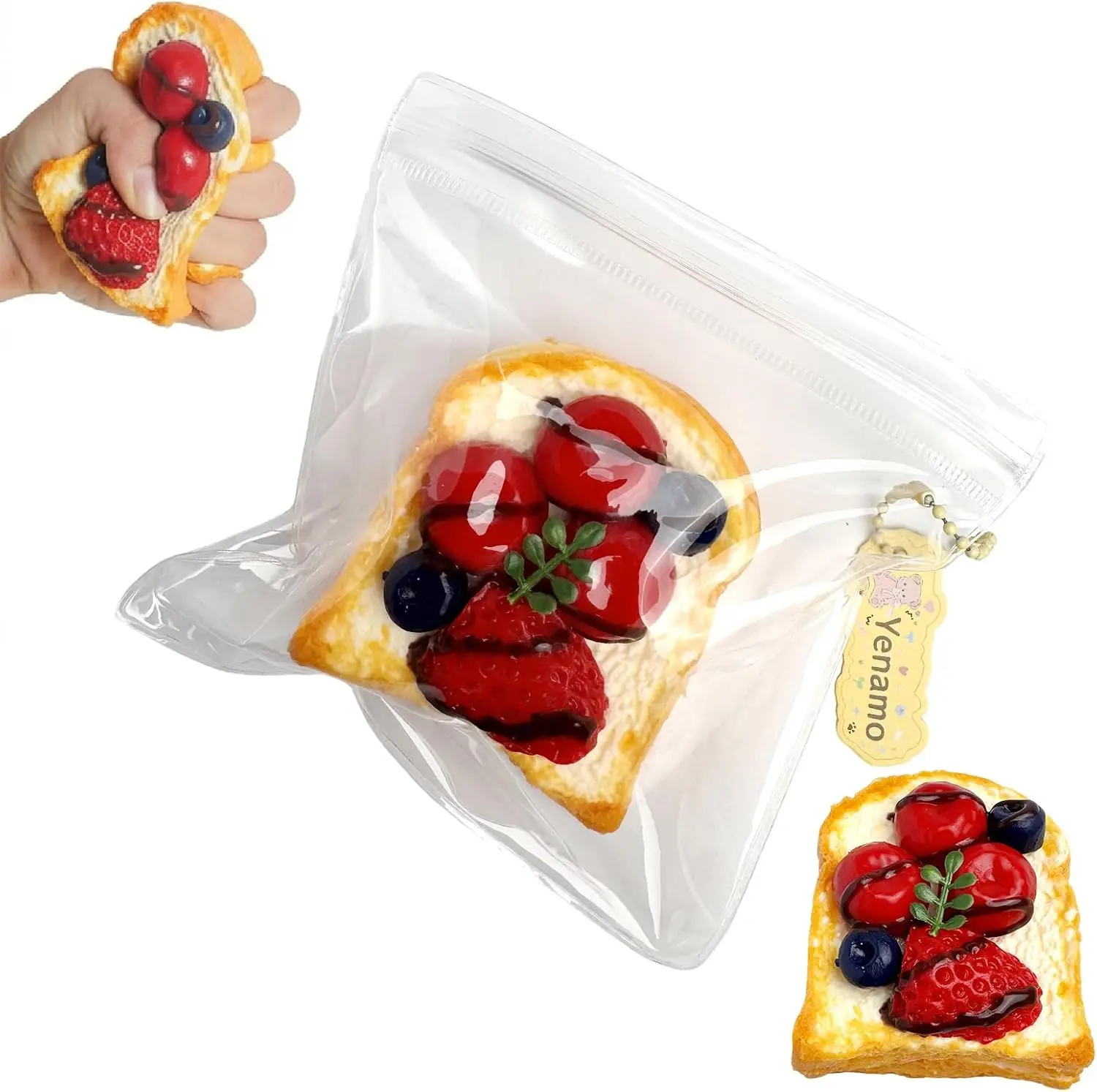 Slow Rising Squishy，Taba Squishy, Stress Balls，Fidget Slow Rising Sticky Realistic Food Squeeze Toy，Stress Relief & Fidget Toys for ADHD，Party Favor Gift (Toast Berries Cream)
