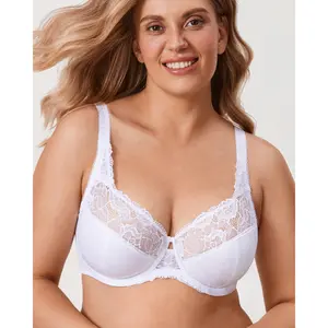 DELIMIRA Women's Plus Size Full Coverage Underwire Unlined Minimizer Lace Bra