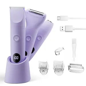 Rechargeable Bikini Trimmer for Women – IPX6 Waterproof Electric Razor for Pubic, Body & Leg Hair –  USB Recharge Dock, Purple – Perfect Gift for Women