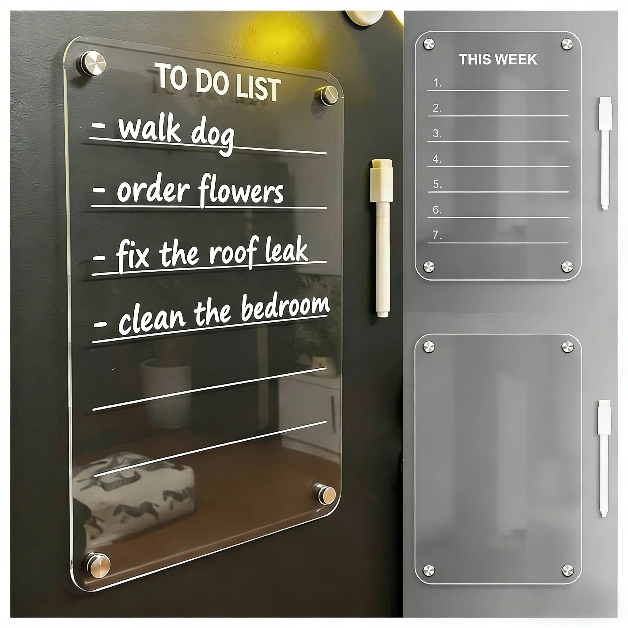 Clear Acrylic Magnetic Note Board for Fridge, Dry Erase Memo Board for Refrigerator, Acrylic Magnetic Whiteboard for Fridge, Multifunctional List Board, Shopping Grocery To Do List, Message Board, Schedule Memo List, Weekly Meal Planner, Chore Chart