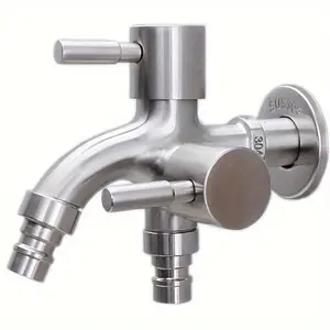 Heavy-Duty Stainless Steel Double Faucet, Separate Hot Cold Controls, Indoor Outdoor Water Tap, G1/2 Male Threads, Durable Rust Proof Valve