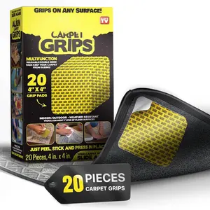 Grip Rug Gripper Carpet Tape - 20 count, 4x4 in. Anti-Slip Hardwood, Tile Floor, No  - Double Sided , Non Slip Corner Rug Pads - As Seen  TV