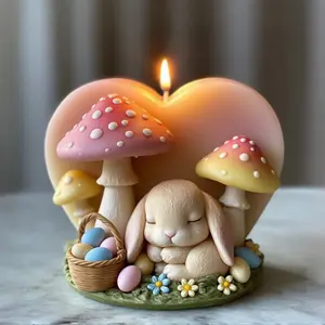 Heart Background Rabbit Mushroom Easter Egg Scented Candle Silicone Mold, Festival Theme Handmade Gift Making Mould
