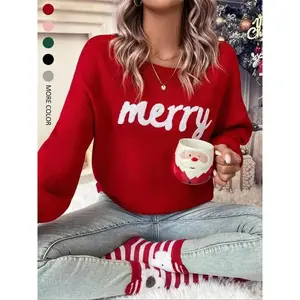 WOMEN'S RED PULLOVER SWEATER, CHRISTMAS FALL/WINTER 2025 OUTFIT, ROUND NECK CASUAL CUTE PULLOVER SWEATER FOR WOMEN, SUITABLE FOR DAILY OUTINGS, PARTIES,  LADIES CHRISTMAS AUTUMN-WINTER CLOTHES