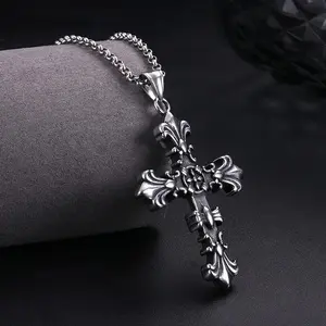 Elegant Antique Silver Cross Necklace| Stainless Steel Pendant| Hip Hop & Bohemian Style for Men and Women