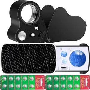 Jewelers Loupe, 2 Pack Magnifying Glass with Light, 30X 60X 90X Jewelers Loop Magnification with 20 Backup  for , , , ,  Close Work