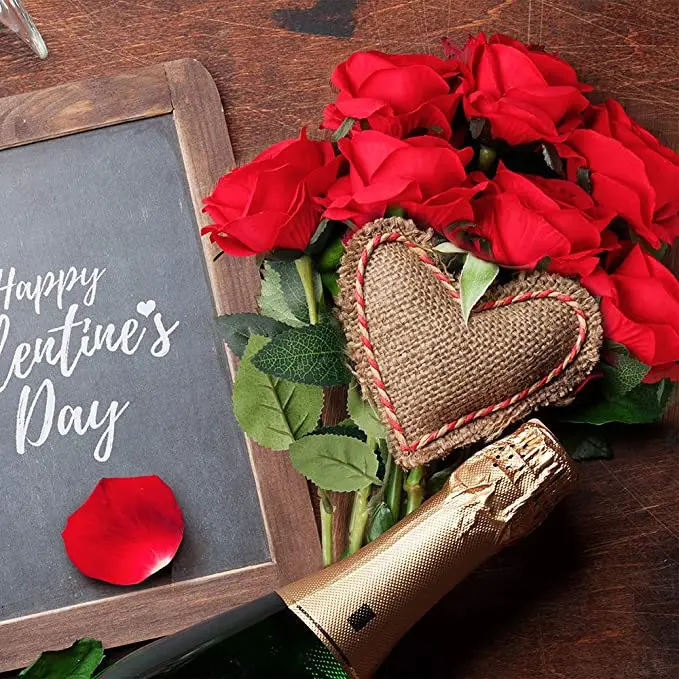 20Pcs Red Silk Roses Artificial Flowers Realistic Bouquet Home Decor valentine   Plants