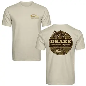 Drake Waterfowl Systems Shirt, Flying Ducks in Camo Circle "Waterfowl Systems Innovators in Waterfowl Hunting" Back Print, Soft Cotton Blend Tee, Unisex Fit for Duck Hunters & Waterfowlers, Perfect Gift for Hunting Dad or Outdoor Pro