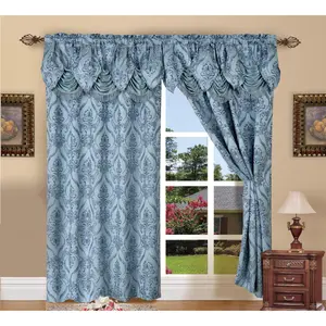 Elegant Comfort Set of 2 Penelope Jacquard Curtain Panels with Attached Valance - 54" W x 84" L - Luxury Window Treatment, Machine Washable