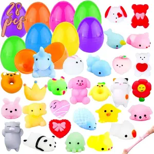 28PCS Easter Eggs + 28PCS Mochi Squishy Toys, Surprise Eggs Filled Mini Animal Squishy Stress Relief Toys for Kids Easter Mochi Squishies Party Favor, Easter Basket Stuffers, Easter Eggs Fillers Gifts