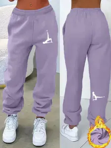 Women's Y2K Fashion Reversible Print Fleece Lined Loose Sweatpants, Comfortable Casual Fall Winter Clothing for Ladies