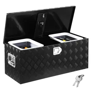 VEVOR Heavy Duty Aluminum Truck Bed Tool Box, Stripes Plated Tool Box with Side Handle and Lock Keys, Storage Toolbox Chest Organizer for Trailer, Pickup, Truck Bed, RV, 30x13x9.6, BlackVEVOR Super Brand Day