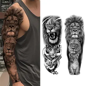 Lion & Tiger Pattern Temporary Tattoo Sticker, Long Lasting Realistic Fake Tattoo Sticker, Waterproof Forearm Sleeve Decal, Waterproof Realistic Tattoos