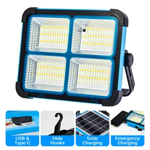 Solar Rechargeable LED Work Light, 288 Super Bright 5730 Beads Floodlight with USB & Type-C Charging, 5 Lighting Modes, Waterproof IP66 Portable Lamp for Camping, Fishing, Emergency & Outdoor Use