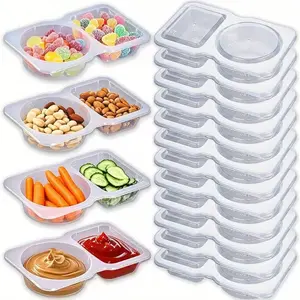 10/30pcs snack packaging boxes, Bento box, double-style seasoning boxes with LIDS, reusable dipping containers, plastic lunch box design with two compartments, perfect for storing snacks, lunches, dining room meals