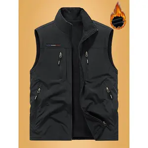 Men's Fleece Vest, Couple's Double-Sided Wearable Work Vest, Casual Sleeveless Jacket, Lightweight Vest with Polar Fleece, Multi-Pocket Design, Suitable for Hiking, Photography, Fishing, Quick-Dry Polyester Fiber Spring  Menswear Green Black Gilet