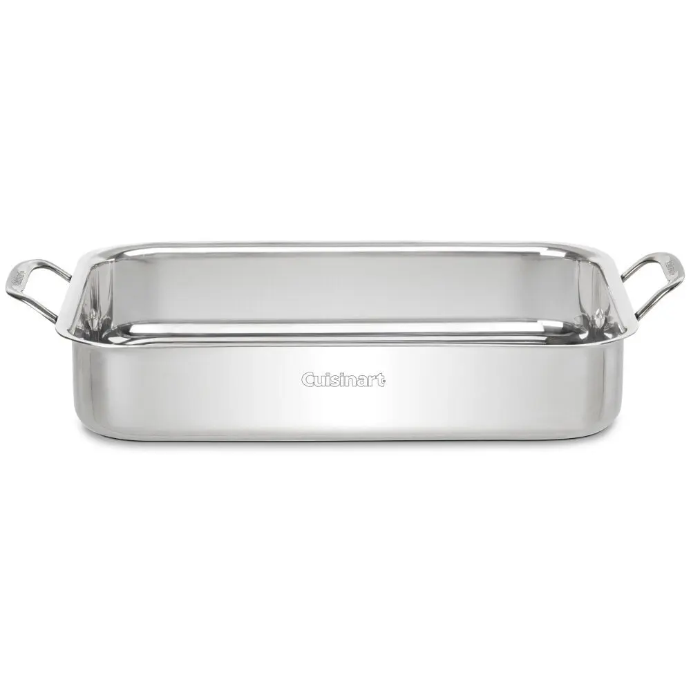 Chefs' Classic Mirror Polish Stainless Steel Lasagna Pan with Riveted Handles, Buffet Ready Baking Bakeware That Fits Standard Ovens