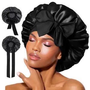 Satin Bonnet Silk Bonnet Adjustable Bonne For Sleeping Hair Bonnet With Tie Band Bonnets For Women Men Box Shower