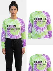 TIE DYE LONG SLEEVE CUSTOMIZED TIE DYE Pack Live - PLAIN OR ADD A Choose the Graphic Women's Comfortable T-Shirt, Sweatshirt, Hoodie - Christmas T-Shirts, Skull & Retro Shirts, Streetwear Casual Crewneck Tee