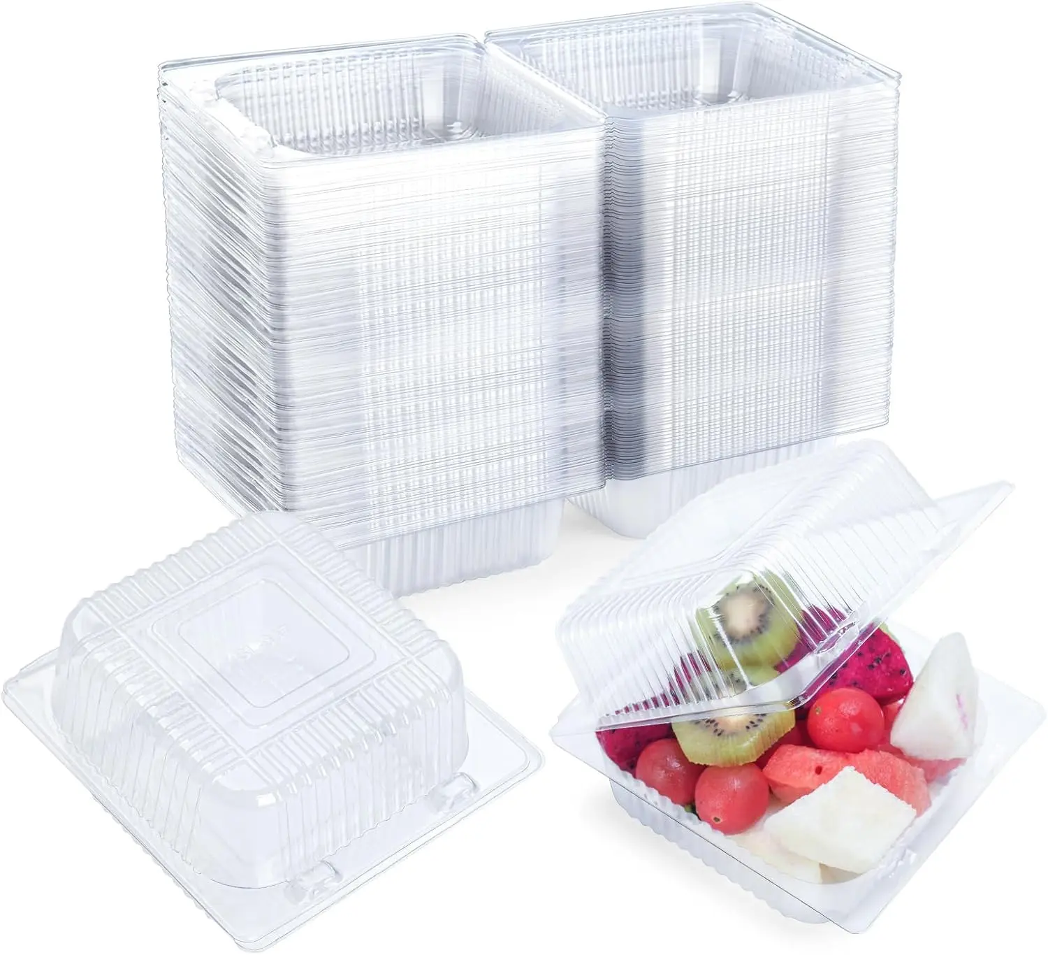50 Pack Clear Plastic Clamshell Food Containers – Square Cake Slice Size, Hinged Lids, Disposable To Go Bento Boxes for Pastry, Salad, Dessert, Sandwiches & Fruit