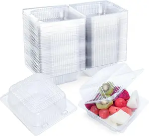 50 Pack Clear Plastic Clamshell Food Containers – Square Cake Slice Size, Hinged Lids, Disposable To Go Bento Boxes for Pastry, Salad, Dessert, Sandwiches & Fruit