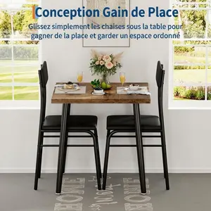 New Upgraded Space-Saving 3-Piece Dining Table Set for 2 – Compact Kitchen & Dining Room Furniture with Wood Table, 2 Upholstered Chairs, Sturdy Metal Frame – Ideal for Apartments & Breakfast Nooks