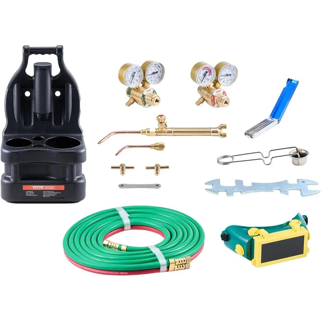 Spring new arrivals  Oxygen Acetylene Torch Kit, Gas Welding Torch Kit, 14PCS Portable Oxy Acetylene Brazing Set with 177'' Twin-Hose, 2 Welding Tips, Torch, 2 Regulators, Cylinder Holder (without Cylinder)