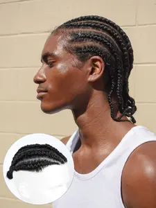 Cornrow Braided Hair Topper for Thinning Crown, Constructed with Human Hair, V-Looped Ultra-Thin and Breathable PU Skin Base, Full, Realistic Coverage for a Receding Men Hairline, Comfortable Long-Term Wear, Human Hair Extensions, Human Hair Braids