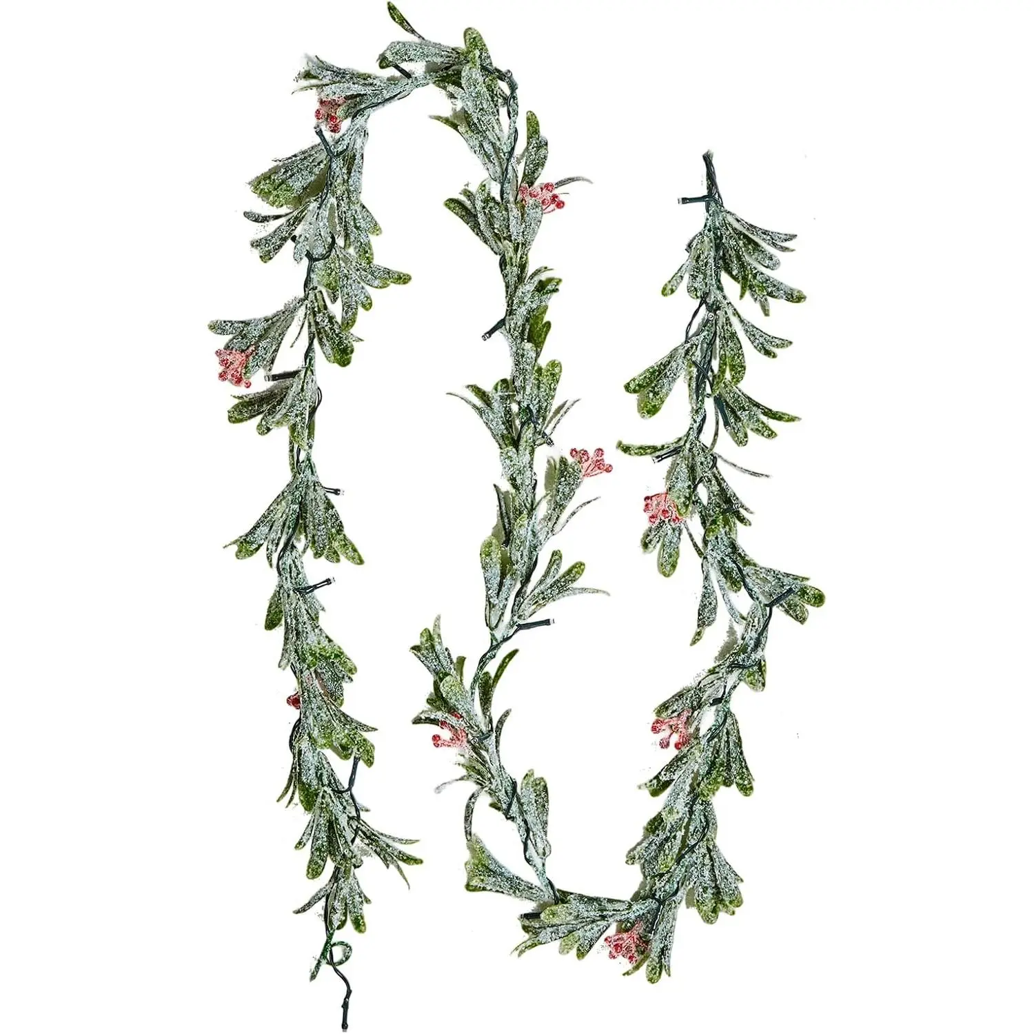 VEVOR Waterproof PE Plastic Christmas Garland, 6.6-ft Bendable Greenery Decor with Vines, Olive Leaves, Berries, LED String Lights, for Indoor/Outdoor Holiday Fireplace Trim Decoration, 6.6-Foot, Polyethylene