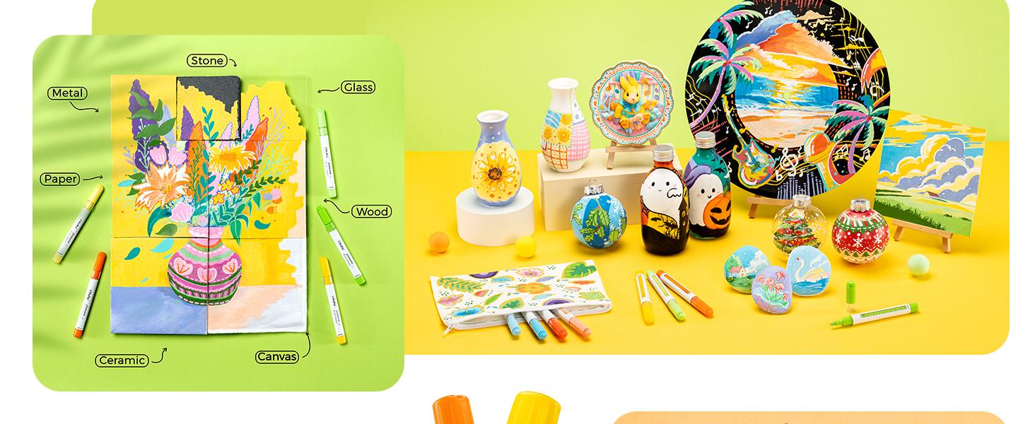 Ohuhu Acrylic Paint Markers: 36 Colors - Refillable - Acrylic Markers High Opacity Paint Markers Waterproof Lightfast for Rock Painting Easter Eggs 3D Prints Wood Glass Ceramic Canvas - Hanauma Series of Ohuhu