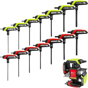 14- T-Handle Allen Wrench Set, SAE & Metric T-Handle Hex Key Set, High Torque CR-V Steel Allen Key Set with Storage Rack, for , , Furniture & Auto Repair, HTHKH25040