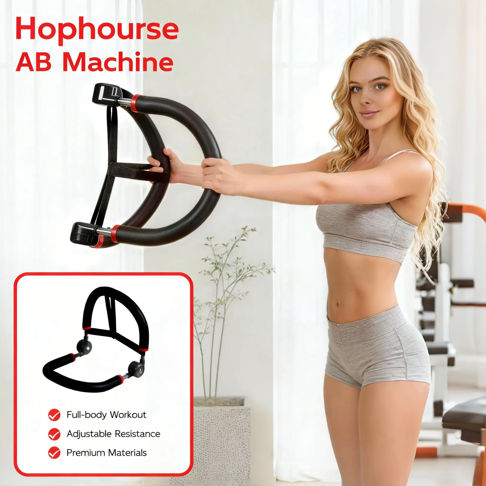 HOPHORSE 10-in-1 Adjustable Ab Trainer, Compact & Portable Core & Full Body Workout Machine with 3 Resistance Levels for Home Gym