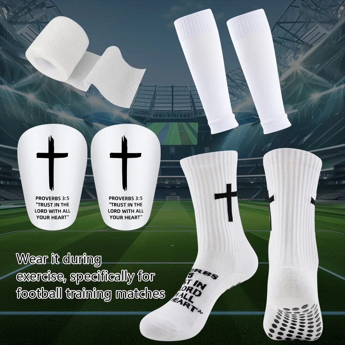 Men & Women Soccer Gear Set, Sport Socks, Leg Sleeves, Training Inserts, Sports Tape, Outdoor Training, Football Field Essentials, Football Kit